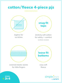 Simple Joys by Carter's Boys and Toddlers' 4-Piece Pajama Set (Cotton Top & Fleece Bottom) 4T Black Reindeer/Dark Grey Forest Animals/Grey Polar Bear/Buffalo Plaid - # BOAA11710005