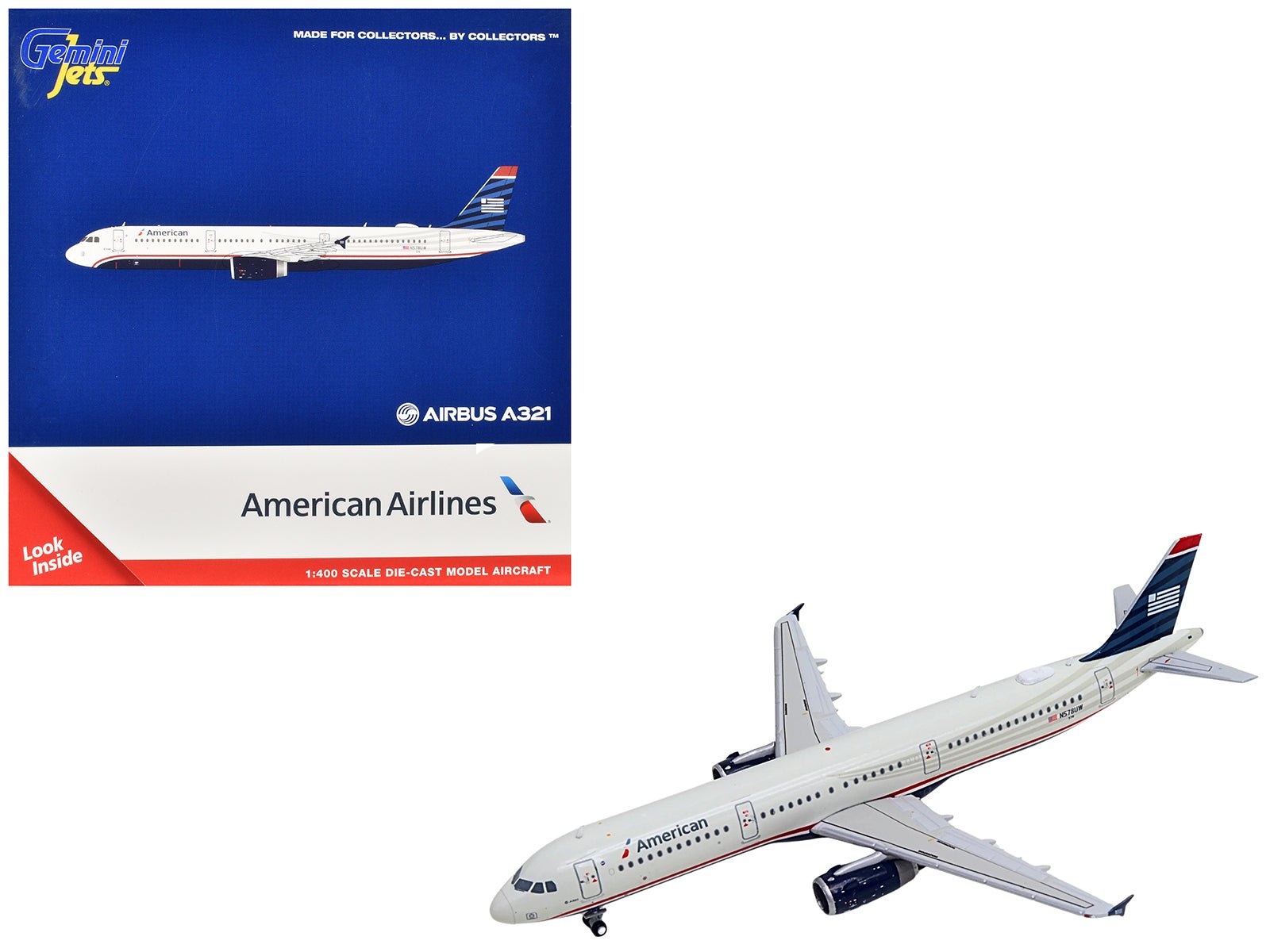 Airbus A321 Commercial Aircraft "American Airlines - US Airways Heritage Jet" (N578UW) White with Blue Tail 1/400 Diecast Model Airplane by GeminiJets  free shipping USA