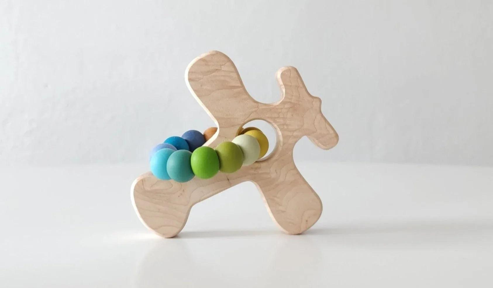 Airplane Wood Grasping Toy With Teething Beads - BIG FRENCHIES