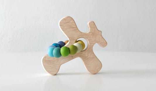 Airplane Wood Grasping Toy With Teething Beads - BIG FRENCHIES