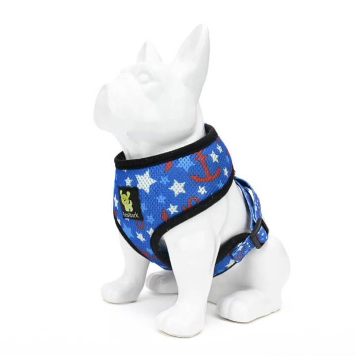 EcoBark Nautical Dog Harness - Over-the-Head Soft Mesh Vest Halter for Small to Medium Dogs - BIG FRENCHIES