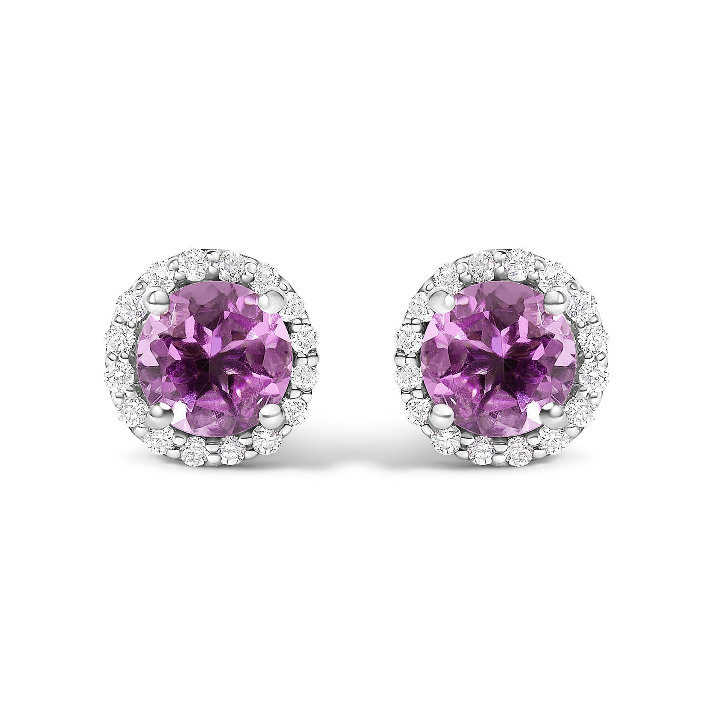 10K White Gold Purple Amethyst and 3/8 Cttw Diamond Halo Jewelry Set (Earrings, Pendant & Ring)