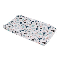 Explore Dream Discover Light Blue, Navy, Gray, and Coral Super Soft Contoured Changing Pad Cover - BIG FRENCHIES