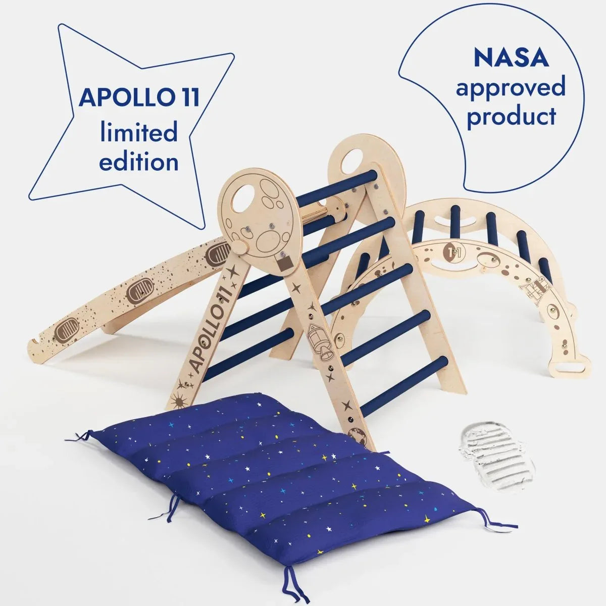 Apollo 4in1 Climbing Set: Pikler Triangle, Arch, Slide Board, and Cushion for Little Toddlers Astronauts (1–3 Years) - BIG FRENCHIES