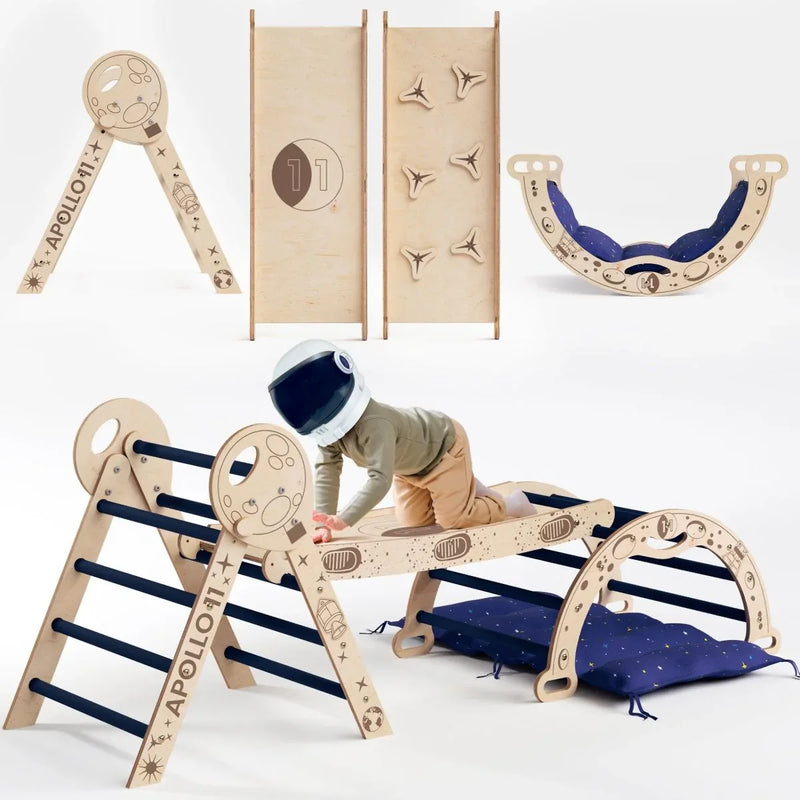 Apollo 4in1 Climbing Set: Pikler Triangle, Arch, Slide Board, and Cushion for Little Toddlers Astronauts (1–3 Years) - BIG FRENCHIES