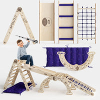 Apollo 5in1 Climbing Set:  Pikler Triangle, Net, Arch, Slide Board, and Cushion for Little Astronauts
