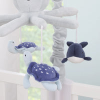Plush Octopus Gray and Navy Whales and Sea Turtles Musical Mobile - BIG FRENCHIES