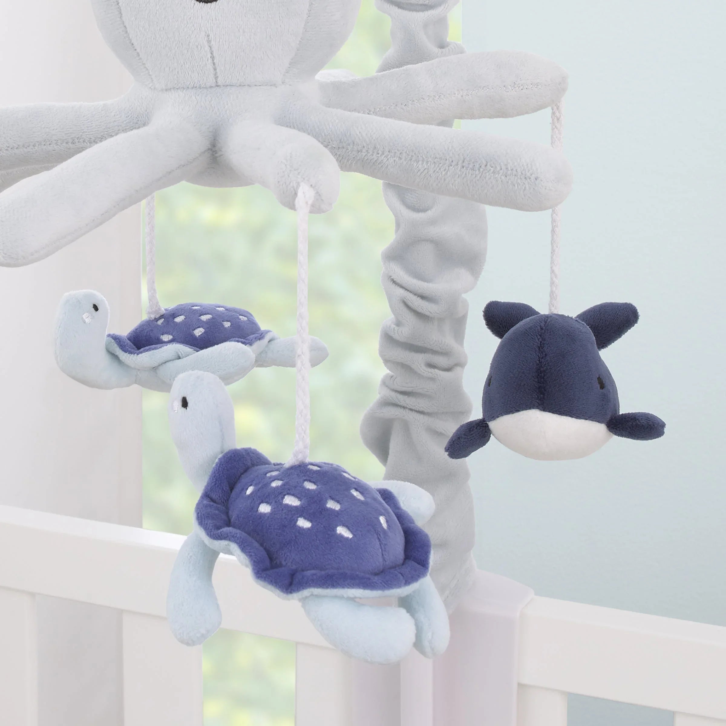 Plush Octopus Gray and Navy Whales and Sea Turtles Musical Mobile - BIG FRENCHIES