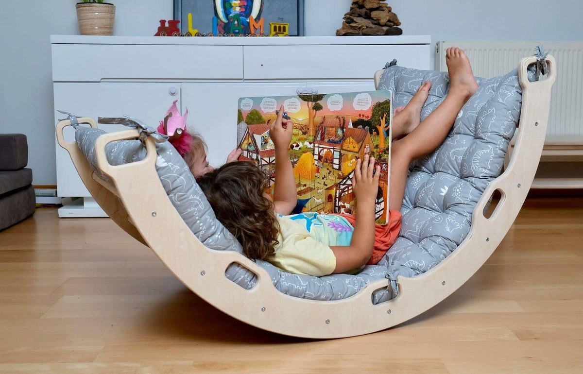 Montessori Arch/Rocker with Gray Dinosaur Pattern Pillow Set - BIG FRENCHIES