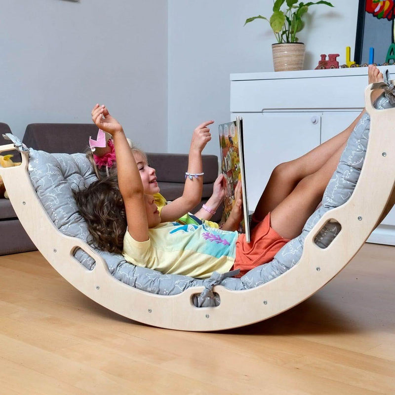 Montessori Arch/Rocker with Gray Dinosaur Pattern Pillow Set - BIG FRENCHIES