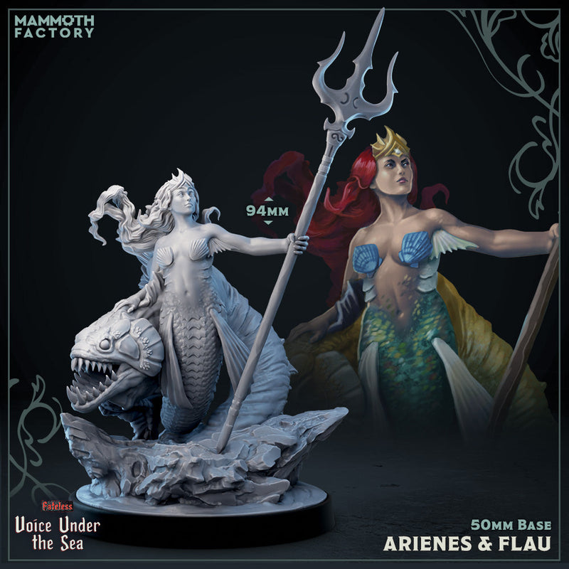 Arienes & Flau (Mermaid & Sea Beast Diorama)-3D Printed Miniatures-BIG FRENCHIES-All Systems Go Games