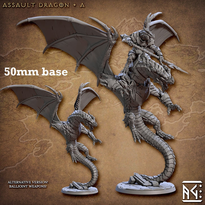 Assault Dragon: Sculpt A (Wild or Mounted Dragonrider Cavalry Unit)-3D Printed Miniatures-BIG FRENCHIES-All Systems Go Games