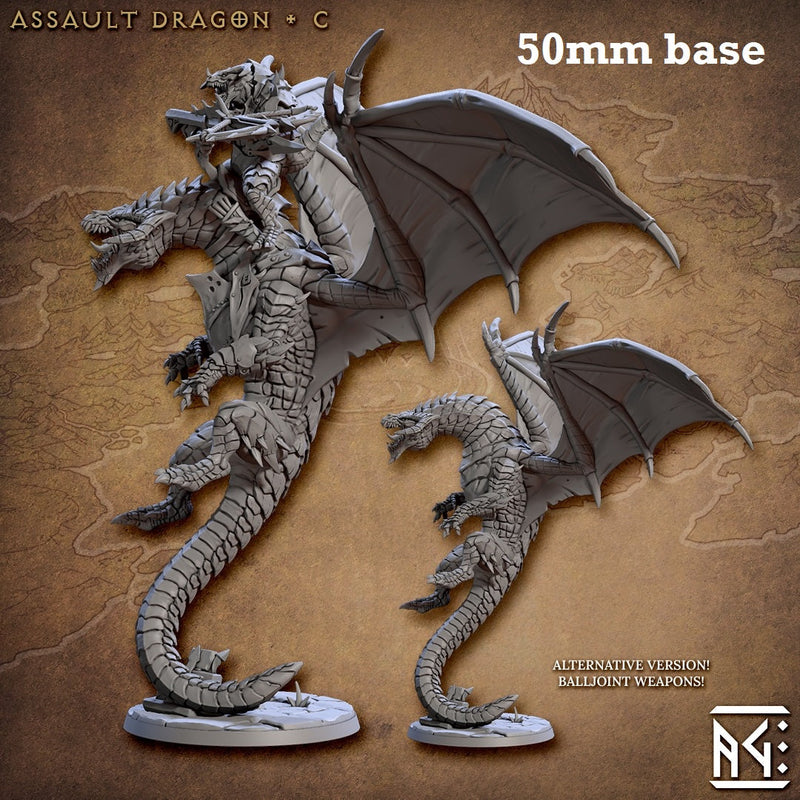 Assault Dragon: Sculpt C (Wild or Mounted Dragonrider Cavalry Unit)-3D Printed Miniatures-BIG FRENCHIES-All Systems Go Games