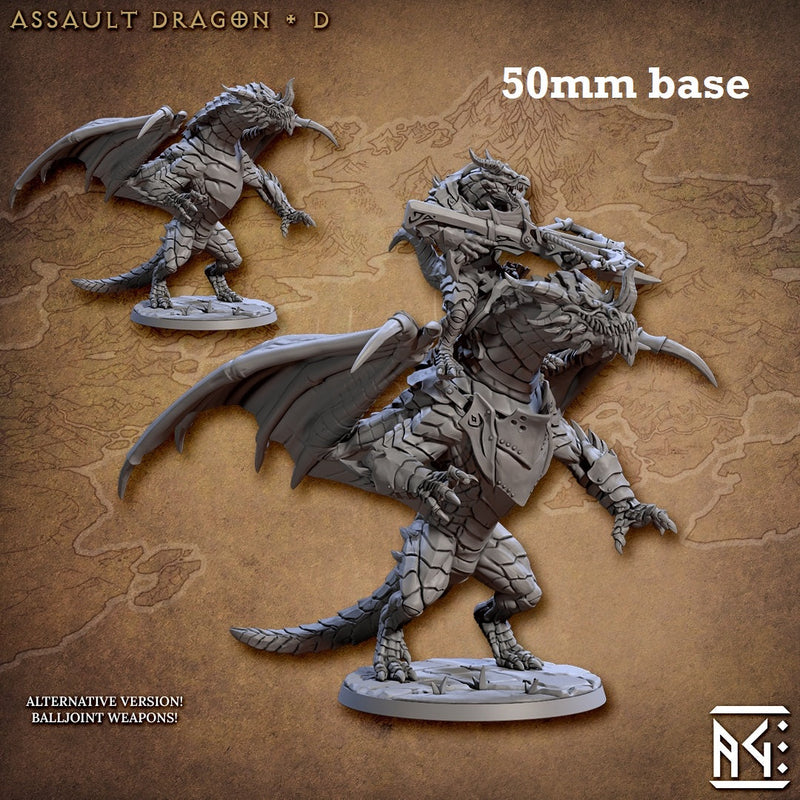 Assault Dragon: Sculpt D (Wild or Mounted Dragonrider Cavalry Unit)-3D Printed Miniatures-BIG FRENCHIES-All Systems Go Games