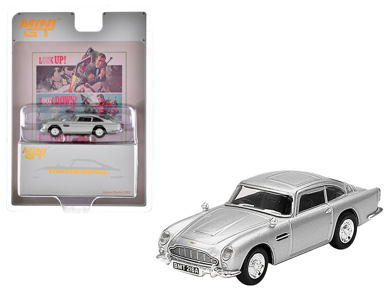 Aston Martin DB5 RHD (Right Hand Drive) Birch Silver Metallic 007 James Bond "Thunderball" (1965) Movie Limited Edition 1/64 Diecast Model Car by Mini GT  free shipping USA