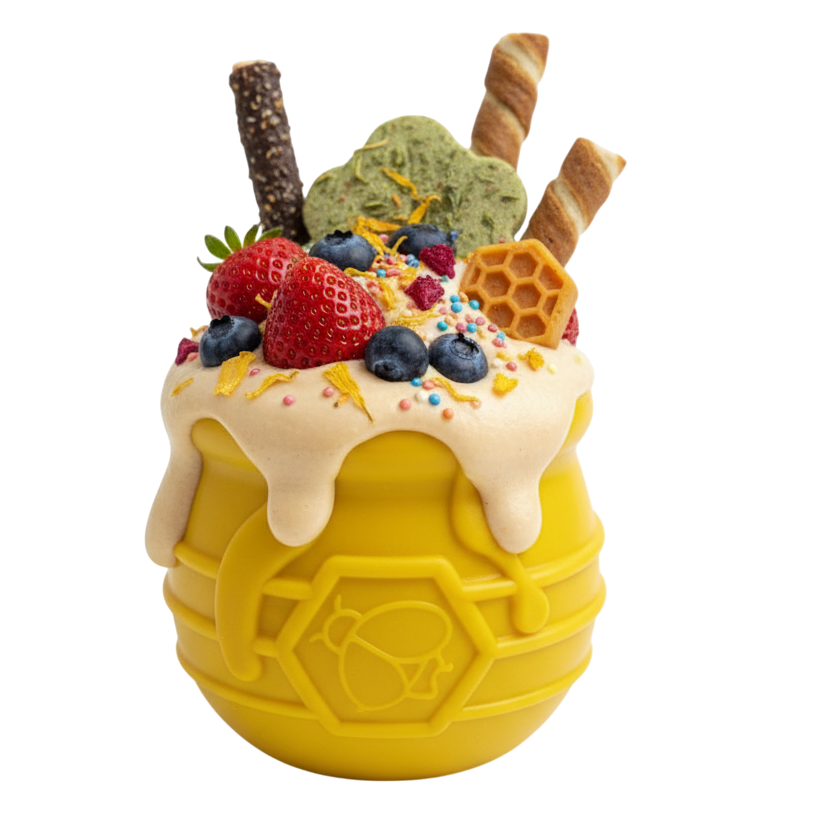 Honey Pot Dog eCup Treat Dispenser | Durable PUP-X Rubber Enrichment Toy | USA Made - BIG FRENCHIES