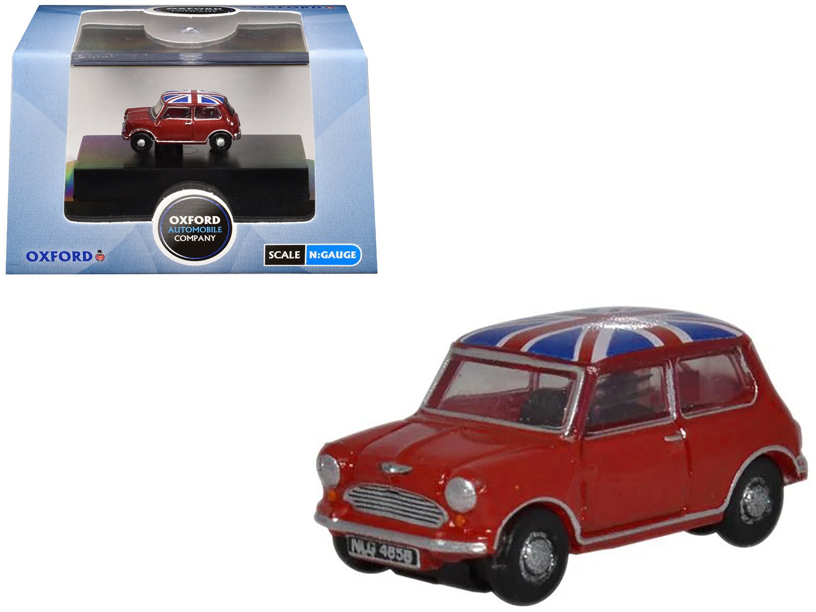 Austin Mini RHD (Right Hand Drive) Tartan Red with Union Jack Top 1/148 (N) Scale Diecast Model Car by Oxford Diecast  free shipping USA