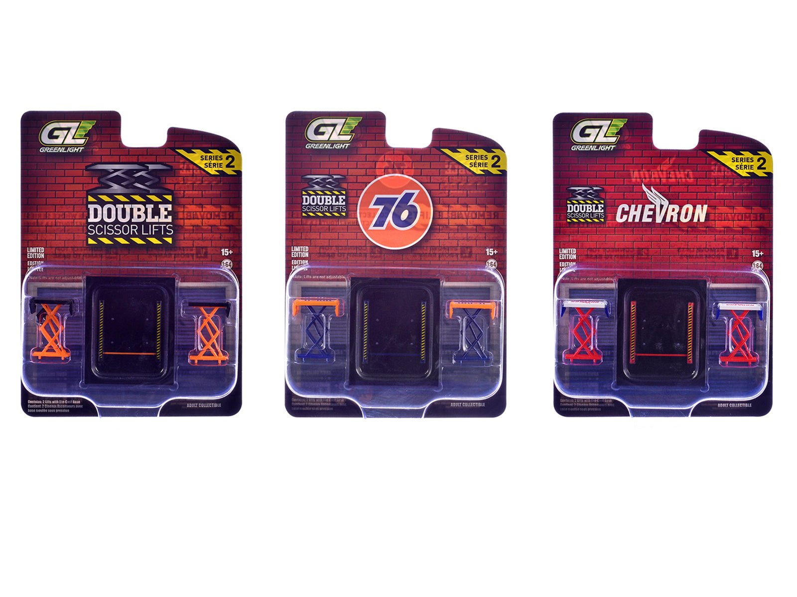 Automotive "Double Scissor Lifts" Series #2 Set of 3 pieces 1/64 Diecast Models by Greenlight  free shipping USA
