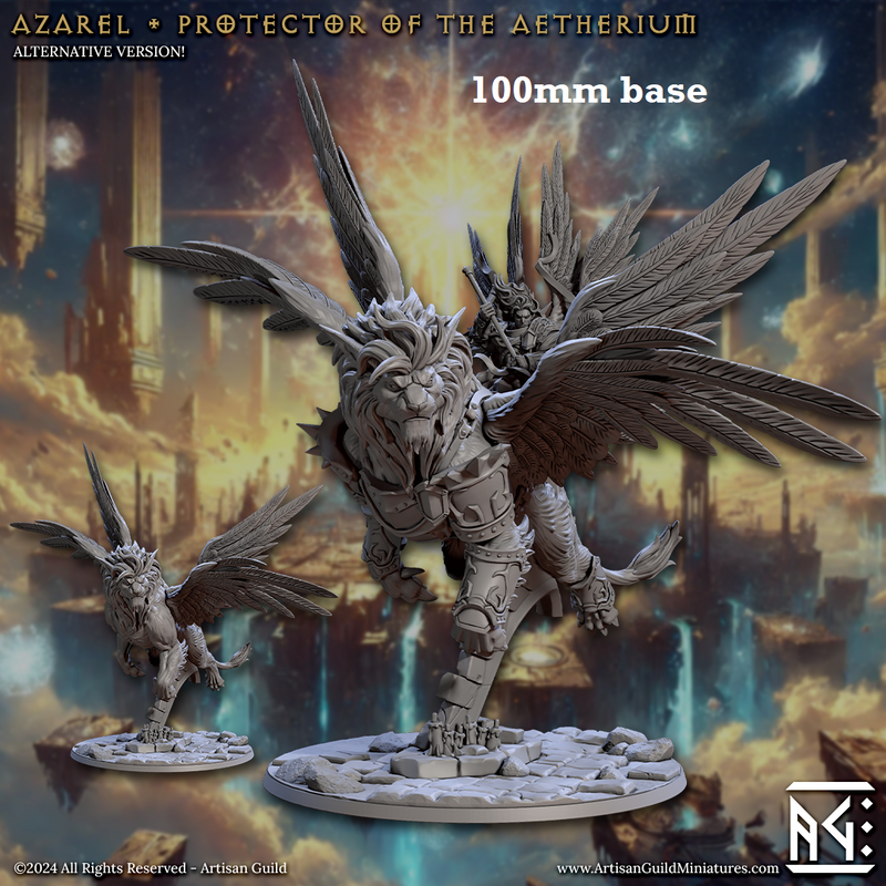 Azarel, Protector of the Aetherium (Lion Archon with or without Angel Rider)-3D Printed Miniatures-BIG FRENCHIES-All Systems Go Games