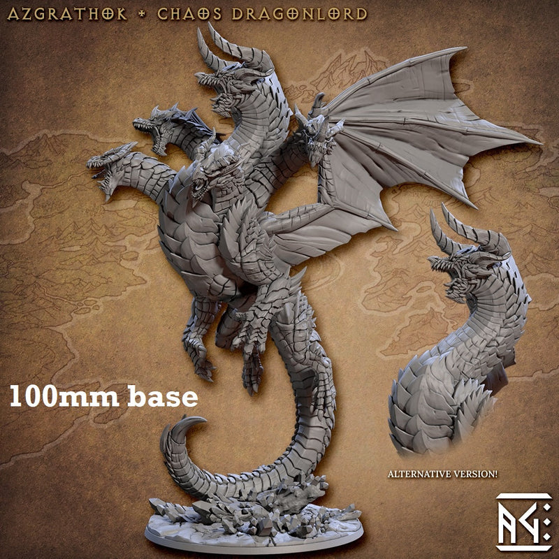 Azgrathok, Chaos Dragonlord (Five-Headed Dragon Epic Boss)-3D Printed Miniatures-BIG FRENCHIES-All Systems Go Games