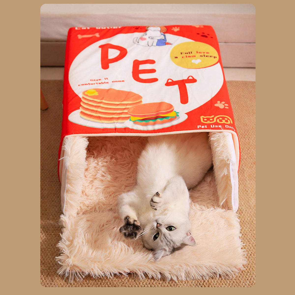 Snack Box Cat Bed Cartoon Rectangular Fully Enclosed Four Season Universal Multifunctional Soft Pet Bed For Home Travel 