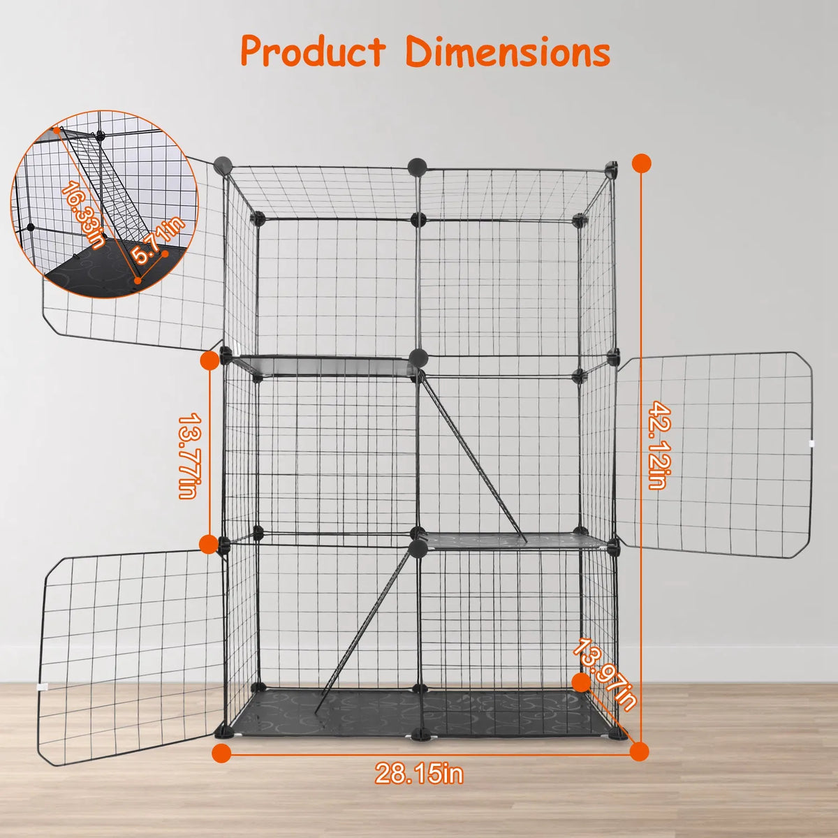 3 Tier Cat Playpen Cage Metal Indoor Cat House Detachable Kitten House with 3 Doors 2 Ladders Large Cat Exercise Place f