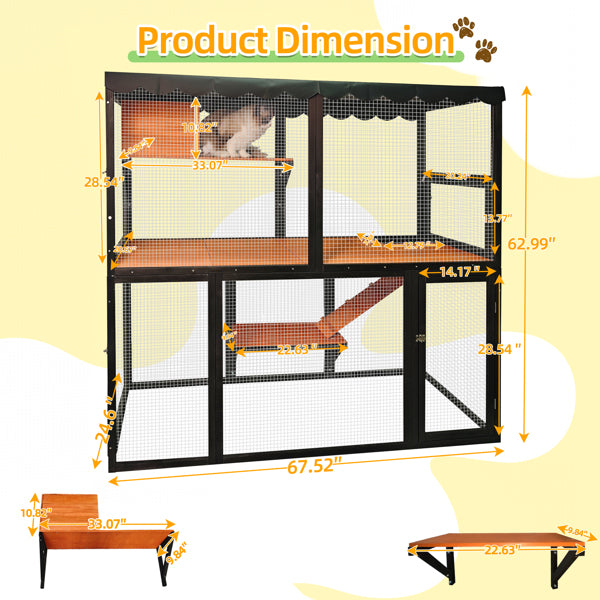 Wooden Catio Outdoor Cat Enclosure Large Cat House For Mulitiple Cats Walk ,Indoor 4 Tier Cat Enclosures House , Outdoor