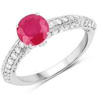 1.49 Carat Genuine Ruby and White Diamond 14K White Gold Ring (I Color, SI Clarity)