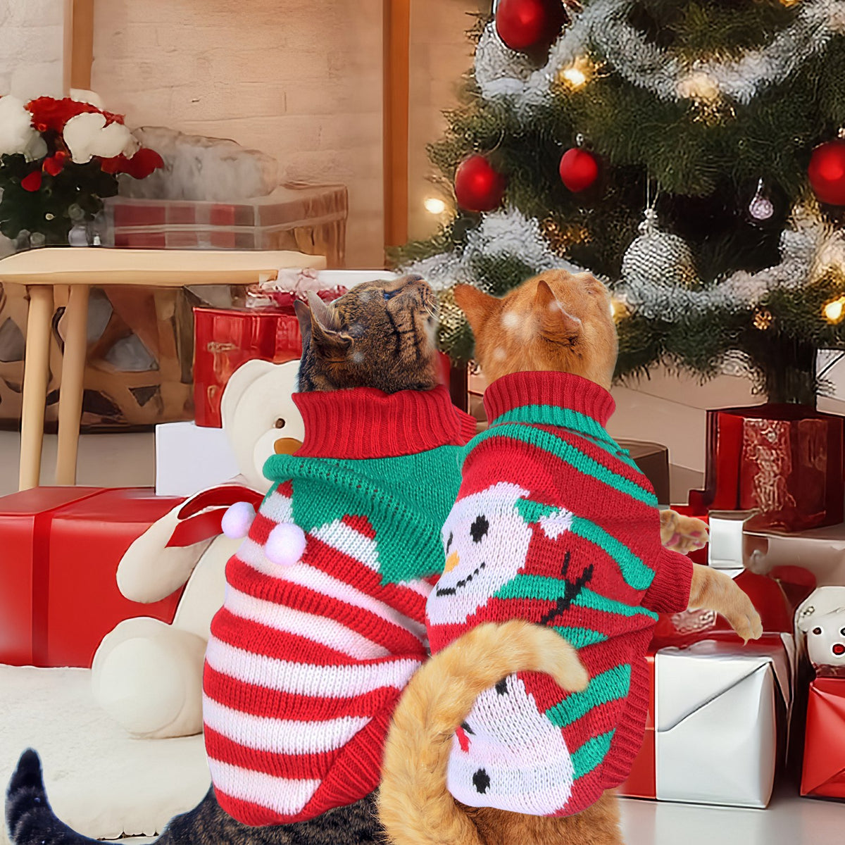 2 Patterns 4 Sizes Option-- 1Pc Pet Christmas Turtleneck Sweater Dog Cat Christmas Clothes Snowman Stripes Costume Winte