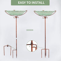26 Inch Height Glass Birdbath Birdfeeder with Metal Stake Garden Outdoor Green - BIG FRENCHIES