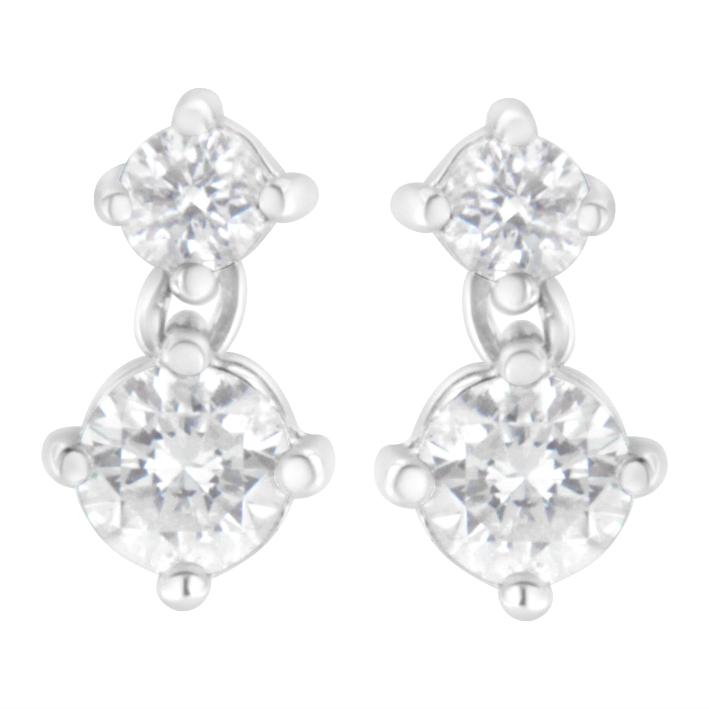 14K White Gold 1 cttw Double Diamond Stud Earrings (H-I Clarity, SI2-I1 Color)