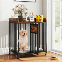 2-in-1 Dog Crate Furniture With Thickened Metal Tubes, Lockable Wheels Pet Kennel For Small Dogs