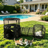 3 In1 Catio Outdoor Cat Enclosure, 2-Tier Cat Tents With Tunnels For Indoor Cats Pop Up Cube, Pet Tower Playpen With Tun