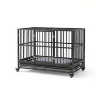 48" Heavy Duty Metal Dog Crate Kennel with Lockable Wheels Double Door Removable Tray Gray