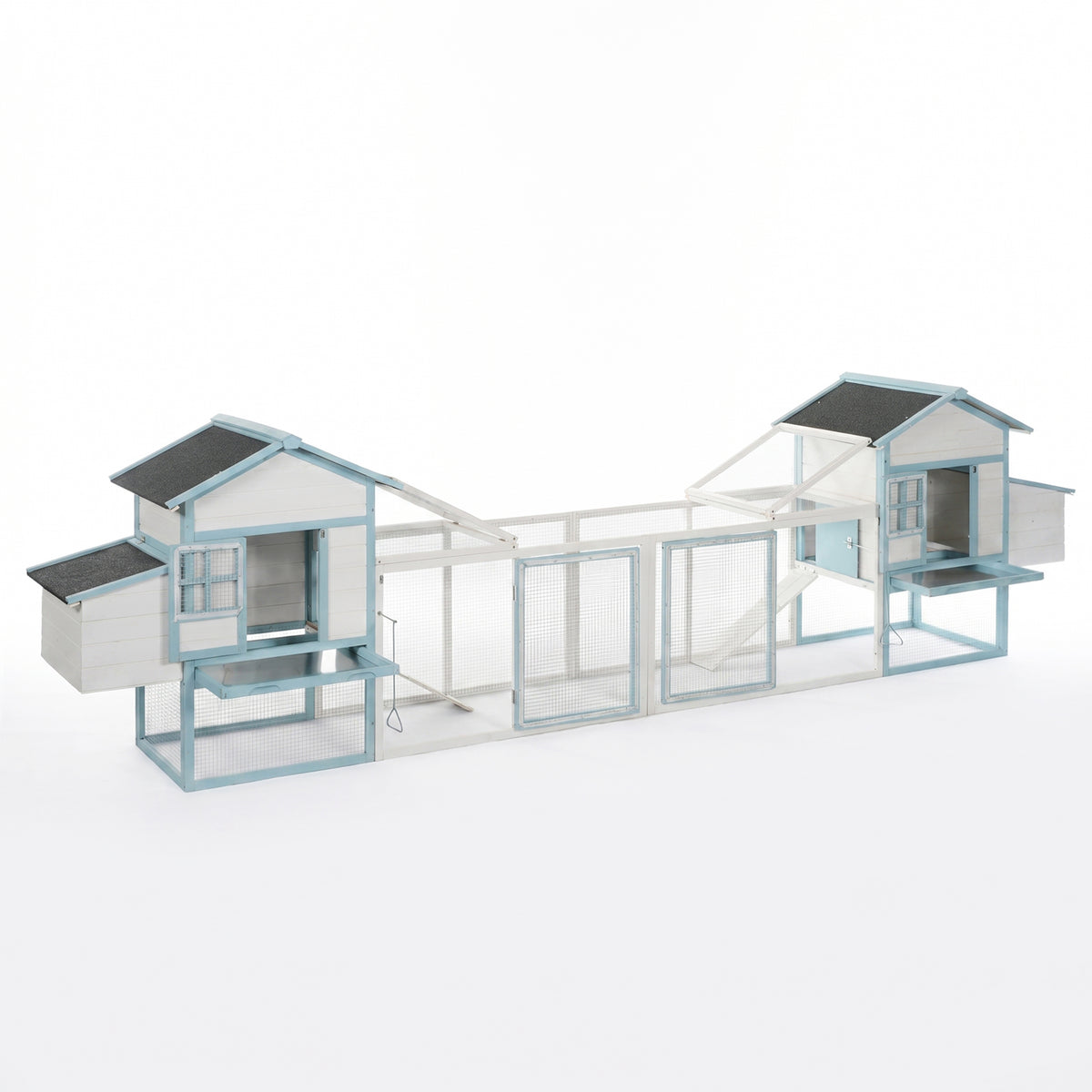Large Wooden Chicken Coop with Double Nesting Boxes, Outdoor Walk-In Chicken Run with Waterproof Asphalt Roof, Fir Wood 