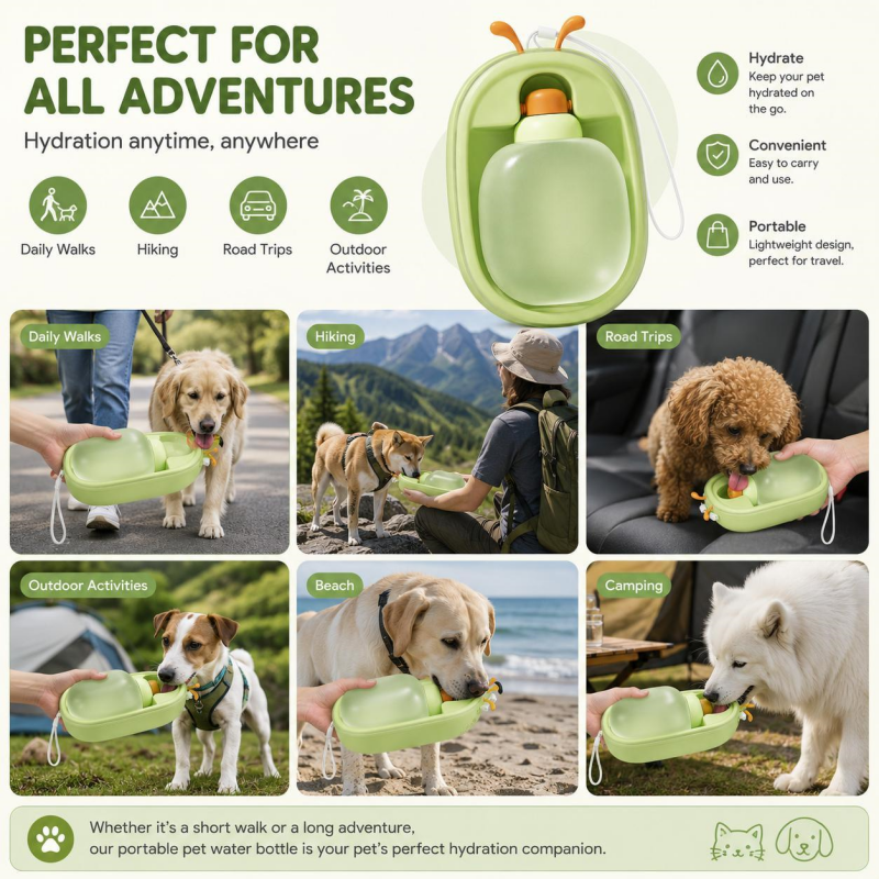Portable Pet Water Bottle With Cute Antlers Food Grade, BPA Free, Leak Proof Travel Cup For Dogs, Durable, Easy-to-Clean
