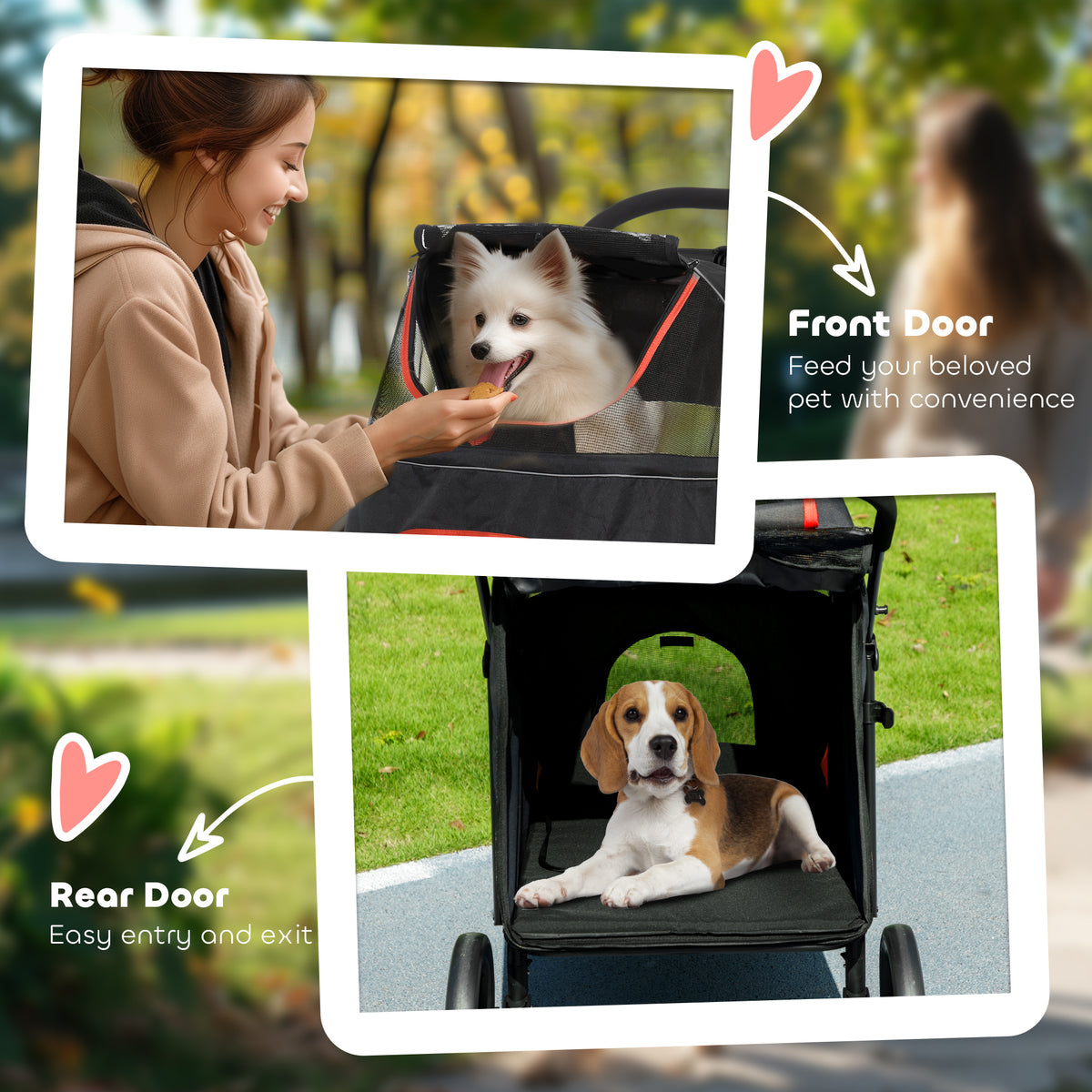 One-Click Foldable Dog Stroller for M, L Dogs, Pet Stroller, Black