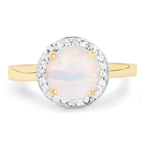 0.95 Carat Genuine Ethiopian Opal and White Topaz .925 Sterling Silver Ring