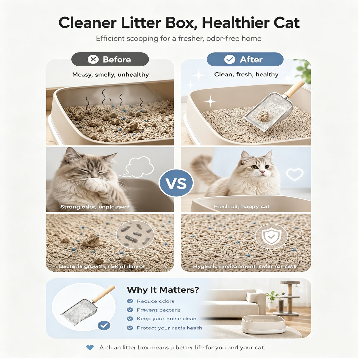 Stainless Steel Cat Litter Scoop With Fine Mesh Sifter, Durable Metal Litter Scooper With Ergonomic Wooden Handle, Heavy