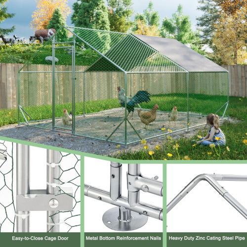Large Metal Chicken Coop, Walk-in Chicken Run,Galvanized Wire Poultry Chicken Hen Pen Cage, Rabbits Duck Cages With Wate