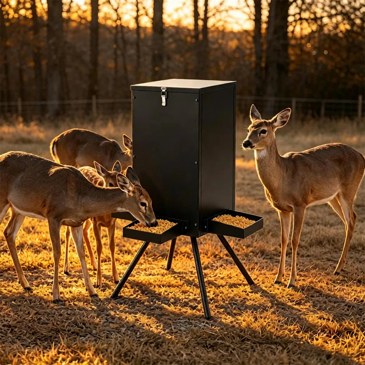 14 Gallon Gravity Deer Feeder 50-90 LBS Capacity Galvanized Coated Steel Wildlife Game Feeder with 4 Feeding Trays Locka