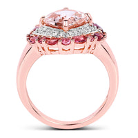 14K Rose Gold Plated 3.11 Carat Genuine Morganite, Pink Tourmaline & White Topaz .925 Sterling Silver Ring