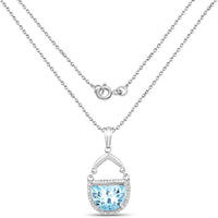 4.08 Carat Genuine Swiss Blue Topaz & White Topaz .925 Sterling Silver Pendant