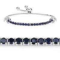 2.41 Carat Genuine Blue Sapphire and White Zircon .925 Sterling Silver Bracelet