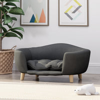 Elevated Dog Bed Frame for Small Dog, Fabric Pet Couch Bed with Rubber Wood Legs and Supportive Foam, Dark Gray, Easy As