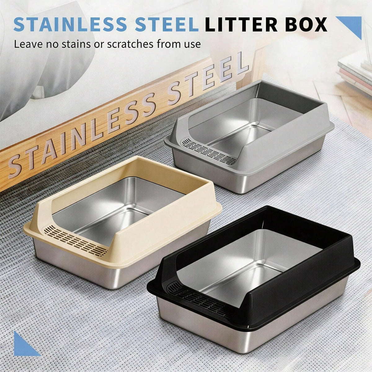 Stainless Steel Cat Litter Box, Large Open Top Litter Box With Anti Splash High Sides, Anti Tracking Pedal, Easy To Clea