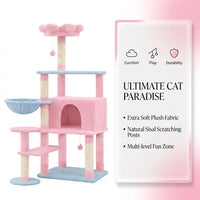 flower cat tree with large condo removable flower cushion and hammock pink