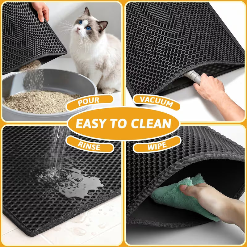 Large Cat Litter Trapper Mat with Exclusive Urine/Waterproof Layer - Cat Litter Mat - Larger Holes with Urine Puppy Pad Option for Messy Cats - Soft on Paws and Light - 30" x 24" (Black) - 2pk