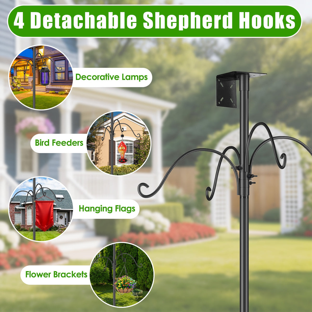 1Pc 94Inch Squirrel Proof Bird Feeder Pole Heavy-Duty Bird House Pole Outdoor Bird Feeding Station With 5 Adjustable Hei