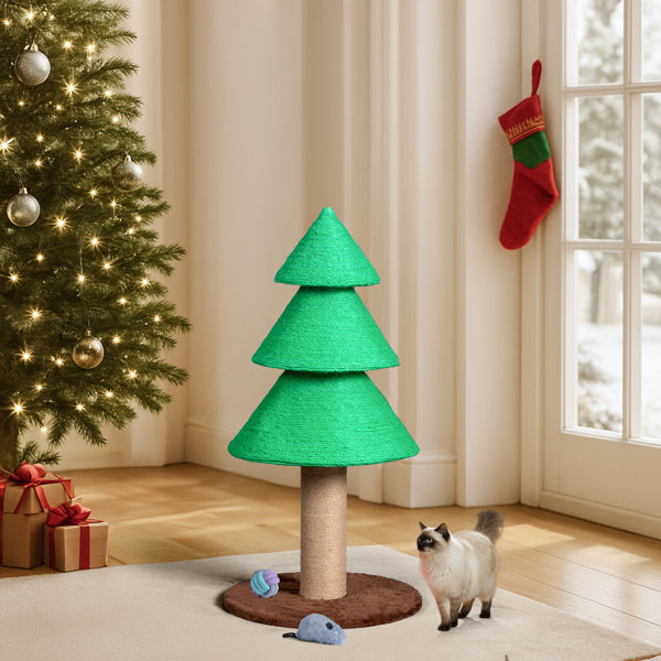 31.5in Christmas Tree Cat Scratcher, Cat Scratching Post For Indoor Cats, Large Sisal Cat Scratching Tree Cat Scratch To
